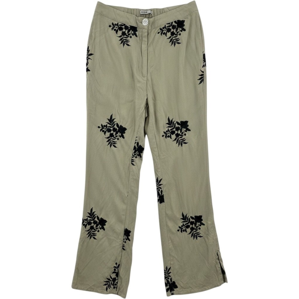 HAADI Floral Embroidered Pants‎ Sage Green Boho Wide Leg Small